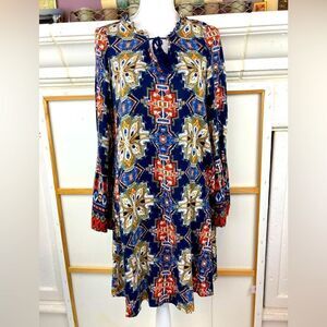 Ariat Southwestern boho coastal cowgirl dress w/ flowy sleeves & tie neck 🔥